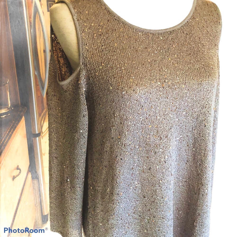 Alfani Cold Shoulder Tunic Champagne Sequins Top & Matching Cami Scoop Neck - Picture 9 of 10